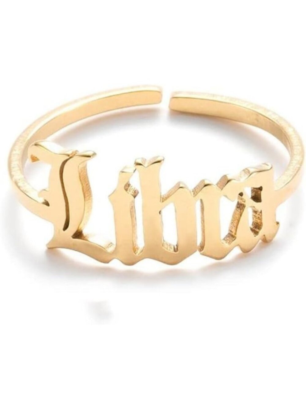 Gold Libra Constellation Old English Adjustable Steel Zodiac Sign Ring